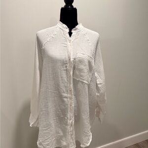 aerie White Gauze Button-Front Tunic
